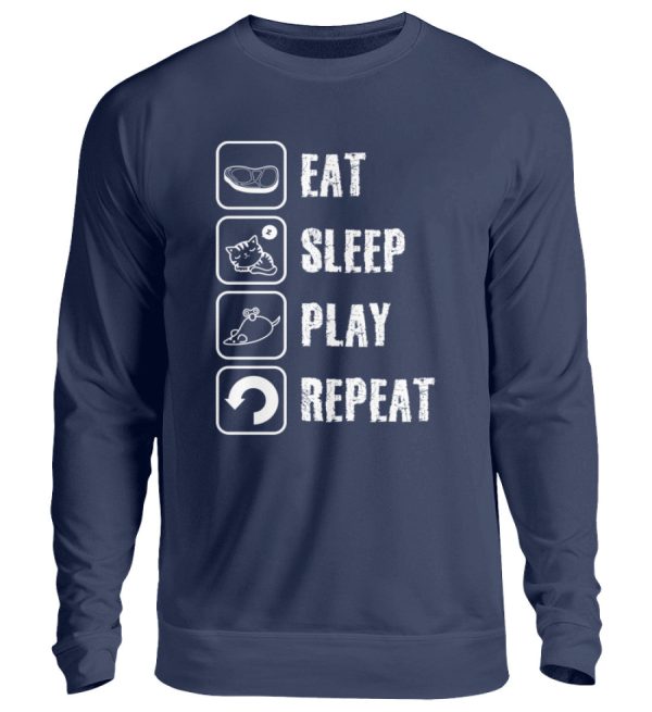 Eat sleep play repeat weiße Schrift  - Unisex Pullover Rabatt