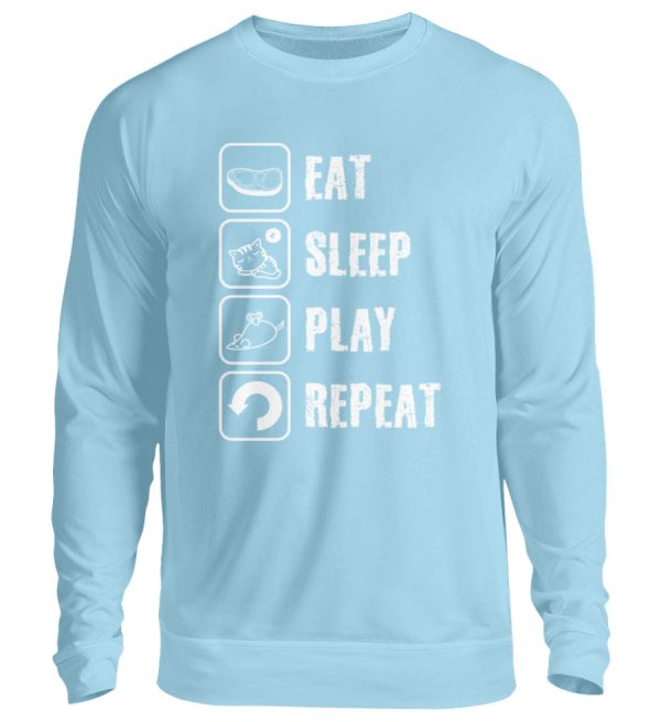 Eat sleep play repeat weiße Schrift  - Unisex Pullover Rabatt – Bild 4