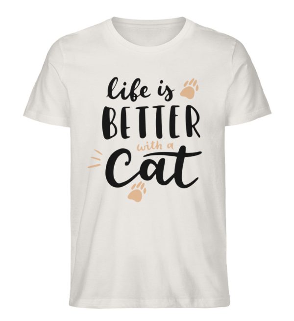 Life is better with a cat Schriftzug  - Herren Premium Organic Shirt Online-Verkauf – Bild 2