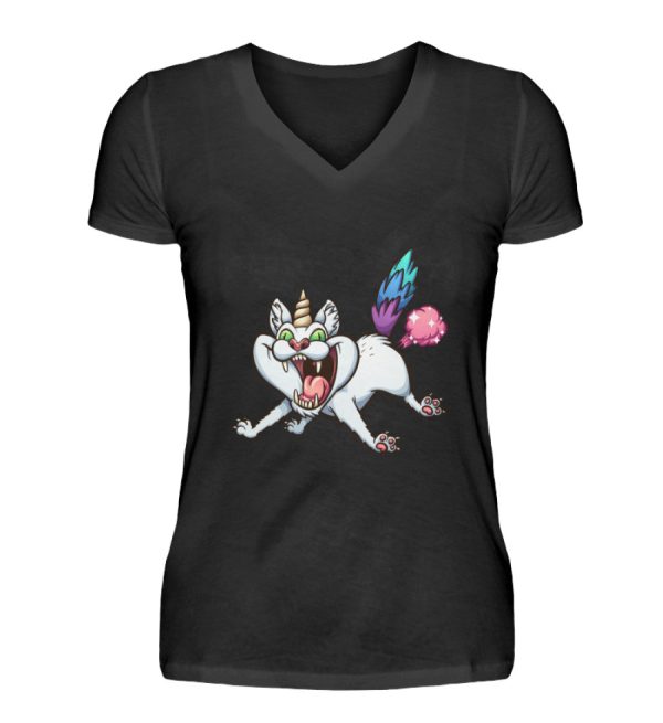 Pupsende Einhornkatze  - V-Neck Damenshirt Schn?ppchen – Bild 3