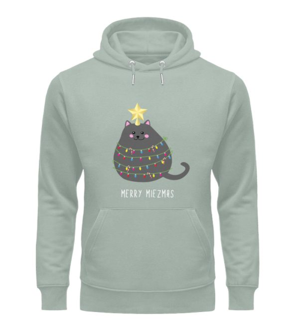 Merry Miezmas Katze mit Lichterkette grau  - Unisex Organic Hoodie Verkauf – Bild 2