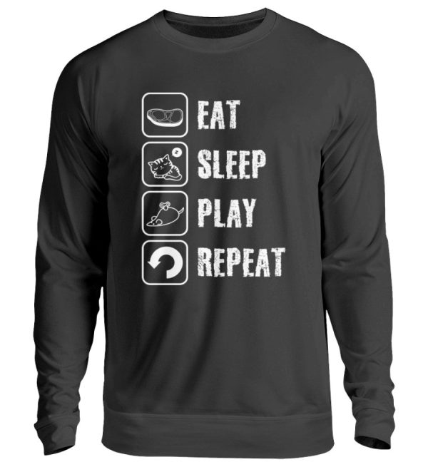 Eat sleep play repeat weiße Schrift  - Unisex Pullover Rabatt – Bild 2