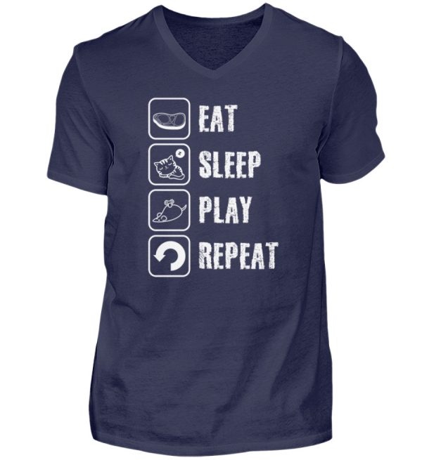 Eat sleep play repeat weiße Schrift  - Herren V-Neck Shirt Angebot – Bild 4