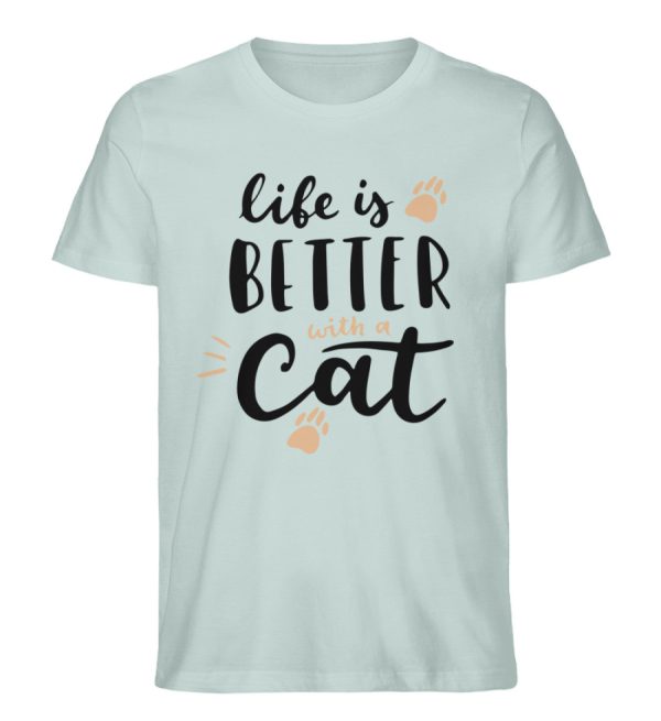 Life is better with a cat Schriftzug  - Herren Premium Organic Shirt Online-Verkauf – Bild 4