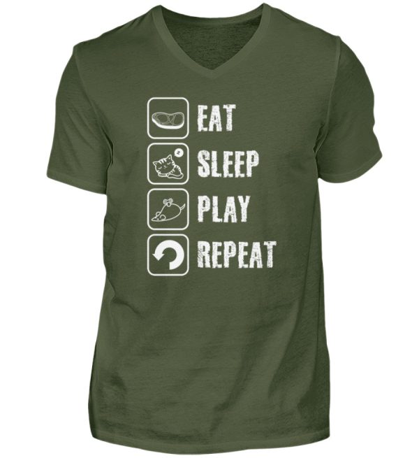 Eat sleep play repeat weiße Schrift  - Herren V-Neck Shirt Angebot