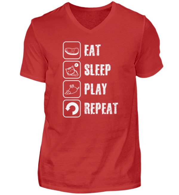 Eat sleep play repeat weiße Schrift  - Herren V-Neck Shirt Angebot – Bild 3