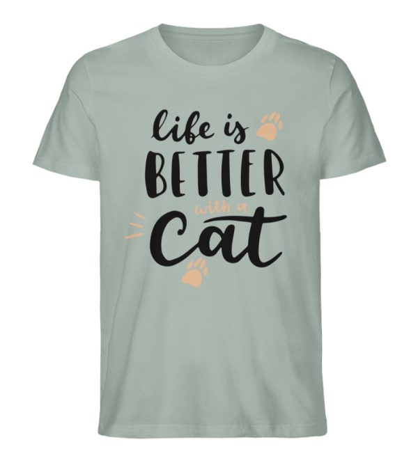 Life is better with a cat Schriftzug  - Herren Premium Organic Shirt Online-Verkauf – Bild 5
