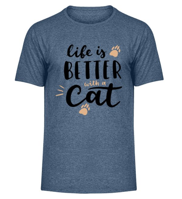 Life is better with a cat Schriftzug  - Herren Melange Shirt Angebot