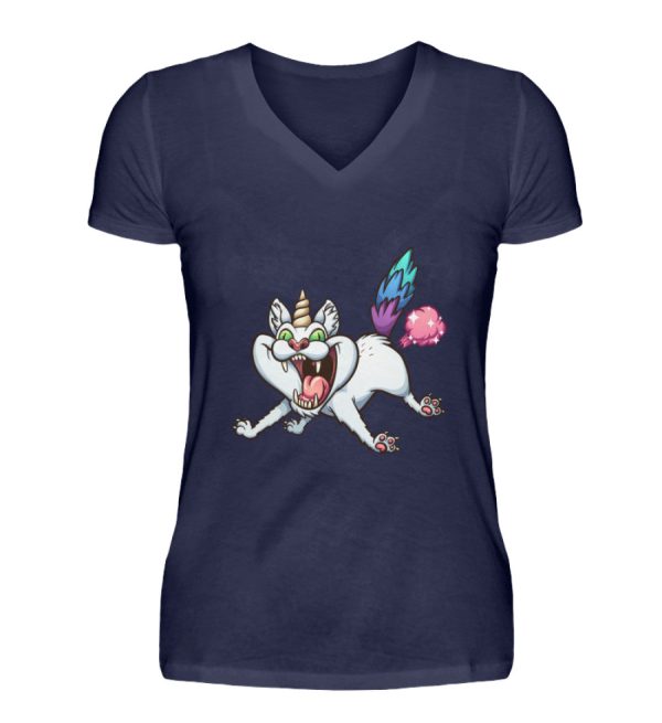 Pupsende Einhornkatze  - V-Neck Damenshirt Schn?ppchen – Bild 4