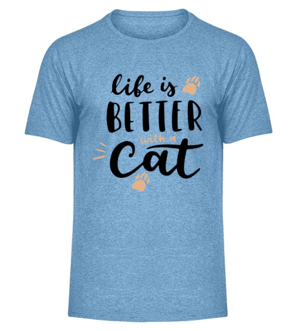 Life is better with a cat Schriftzug  - Herren Melange Shirt Angebot – Bild 3