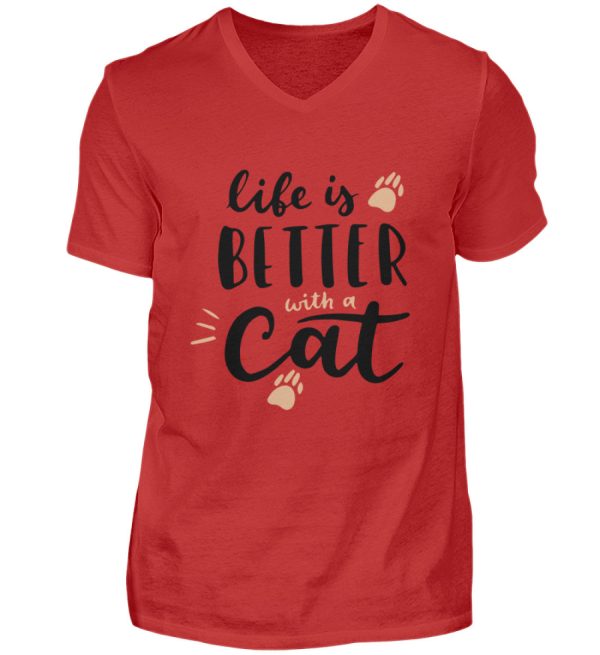 Life is better with a cat Schriftzug  - Herren V-Neck Shirt Online