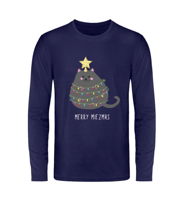 Merry Miezmas Katze mit Lichterkette grau  - Unisex Langarmshirt Zu verkaufen – Bild 3