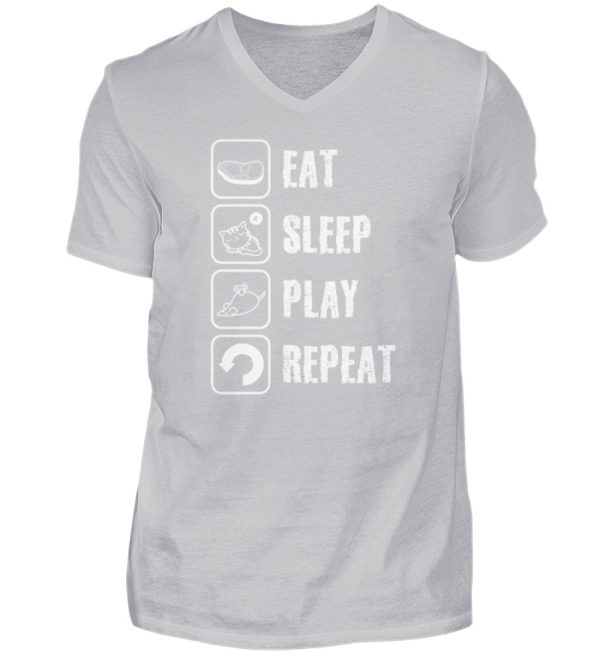 Eat sleep play repeat weiße Schrift  - Herren V-Neck Shirt Angebot – Bild 2