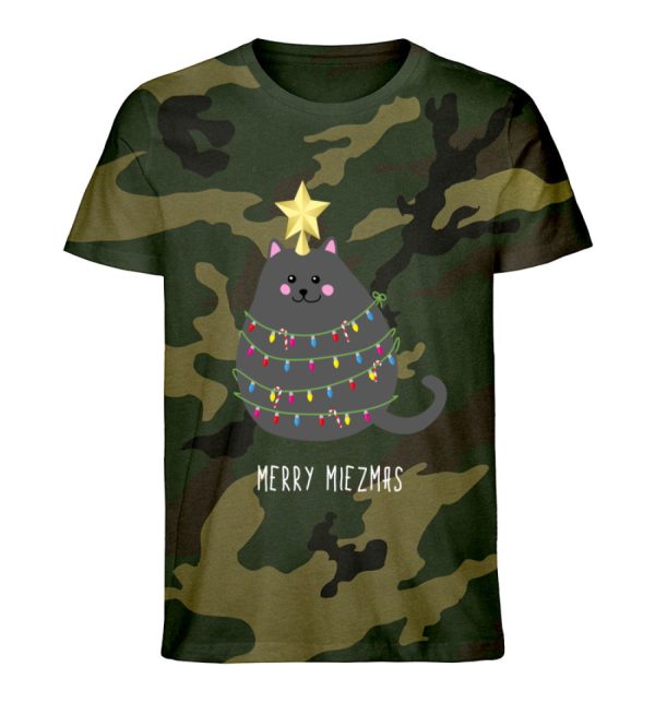 Merry Miezmas Katze mit Lichterkette grau - Camouflage Organic Shirt Online-Schn?ppchen