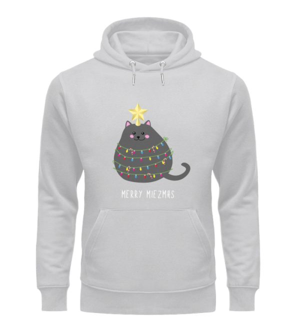 Merry Miezmas Katze mit Lichterkette grau  - Unisex Organic Hoodie Verkauf – Bild 3