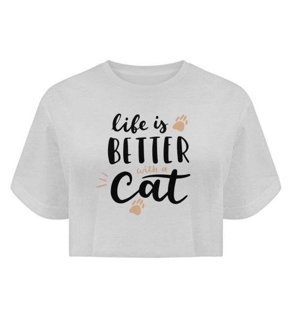 Life is better with a cat Schriftzug  - Boyfriend Organic Crop Top Schn?ppchen