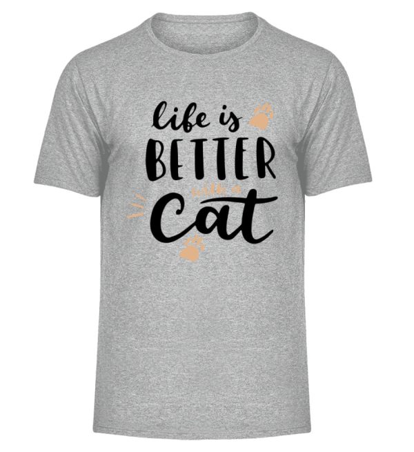 Life is better with a cat Schriftzug  - Herren Melange Shirt Angebot – Bild 2