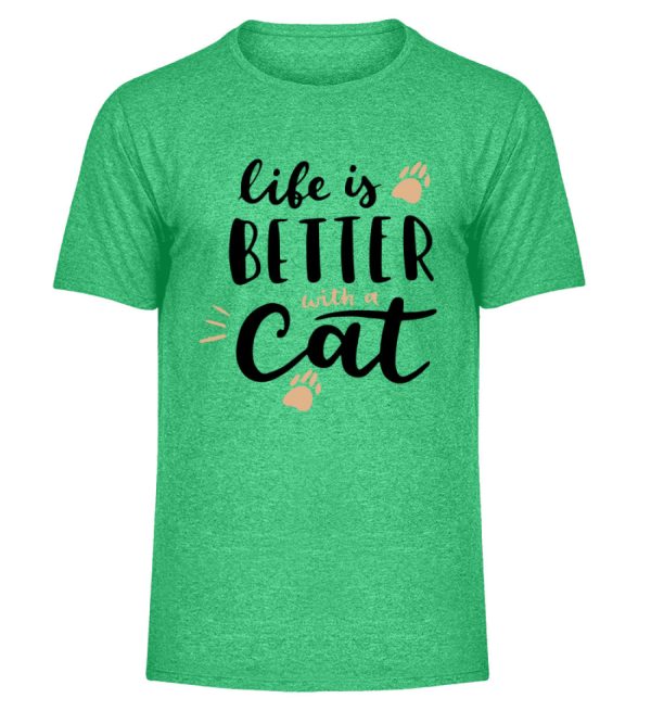 Life is better with a cat Schriftzug  - Herren Melange Shirt Angebot – Bild 4