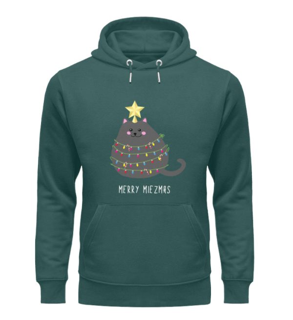 Merry Miezmas Katze mit Lichterkette grau  - Unisex Organic Hoodie Verkauf – Bild 5