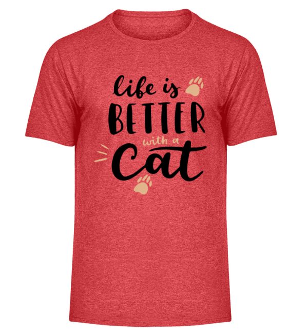 Life is better with a cat Schriftzug  - Herren Melange Shirt Angebot – Bild 5