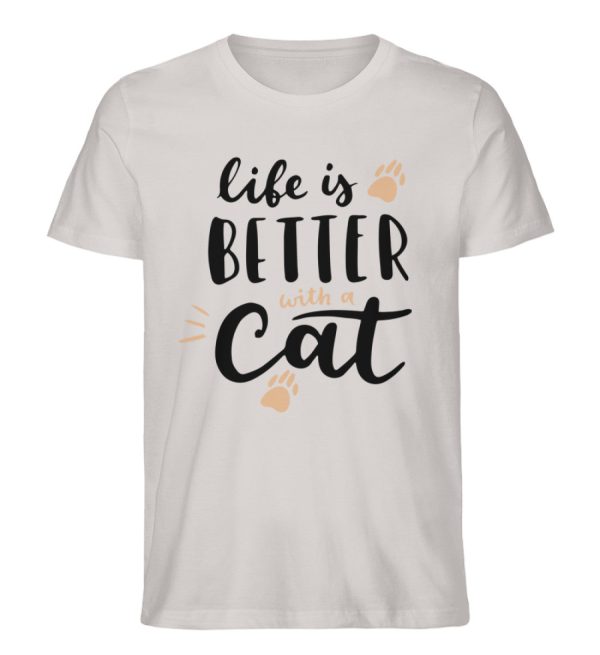 Life is better with a cat Schriftzug  - Herren Premium Organic Shirt Online-Verkauf – Bild 3