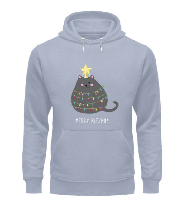 Merry Miezmas Katze mit Lichterkette grau  - Unisex Organic Hoodie Verkauf – Bild 4