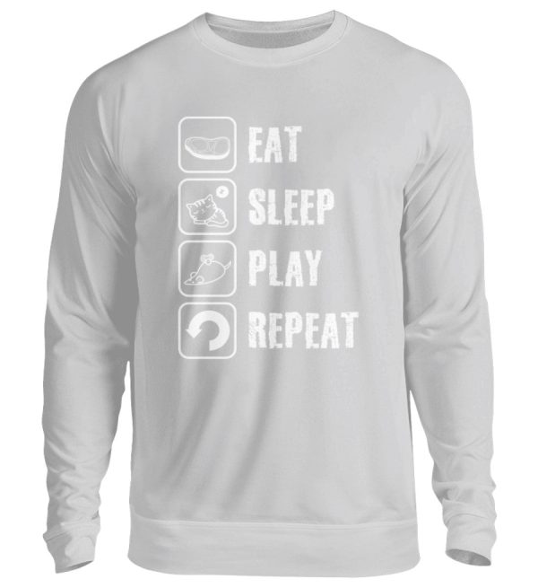 Eat sleep play repeat weiße Schrift  - Unisex Pullover Rabatt – Bild 3
