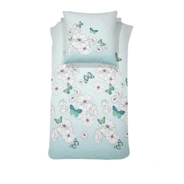 Cinderella Baumwoll Perkal Bettwäsche Schmetterlinge Blumen Hellblau Rabatt