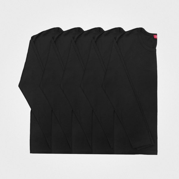 5 Pack | Men’s Recycled Cotton Crew Neck Long Sleeves, Black Im Angebot