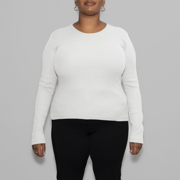 3 Pack | Women’s Rib Long Sleeve Tops, Recycled Cotton, White Schn?ppchen – Bild 2