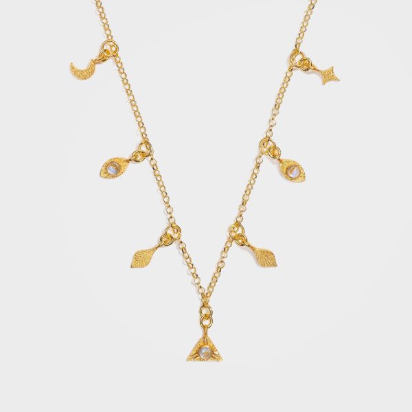 Gold Moonstone Charm Necklace with Gold Charms - Terra | By Lunar James Rabatt