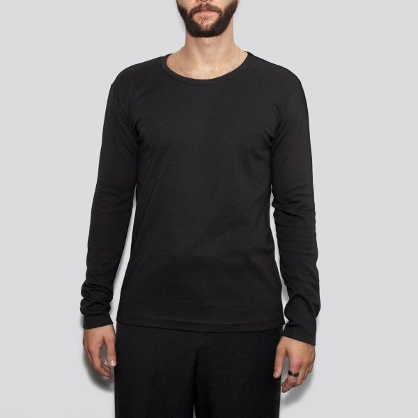 Men’s Recycled Cotton Crew Neck Long Sleeve, Black Zu verkaufen