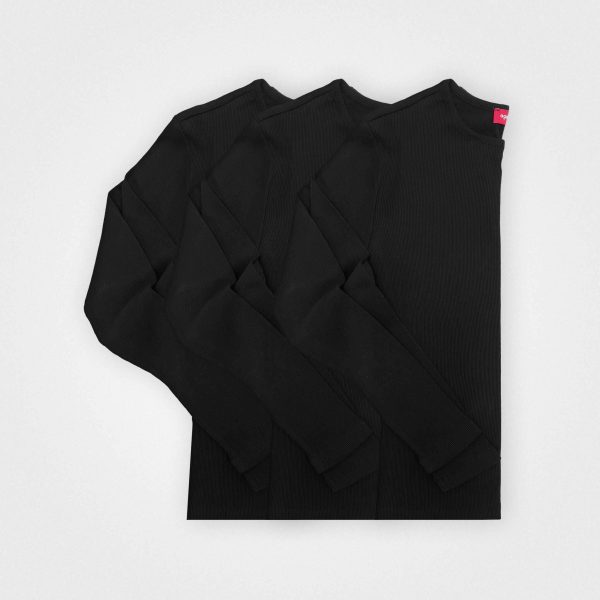 3 Pack | Women’s Rib Long Sleeve Tops, Recycled Cotton, Black Jetzt online