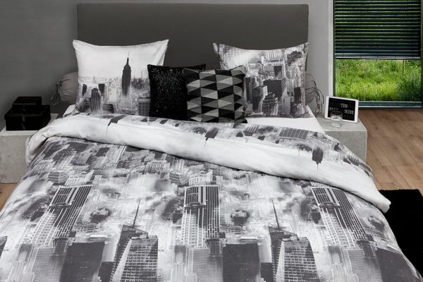 HnL Flanell Bettwäsche Night Sky New York Skyline Grau Verkauf – Bild 2