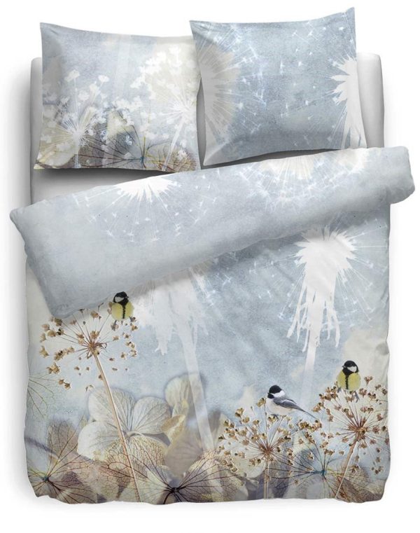 HnL Satin Bettwäsche Blumen Hellblau Ice Blau Online-Verkauf – Bild 3