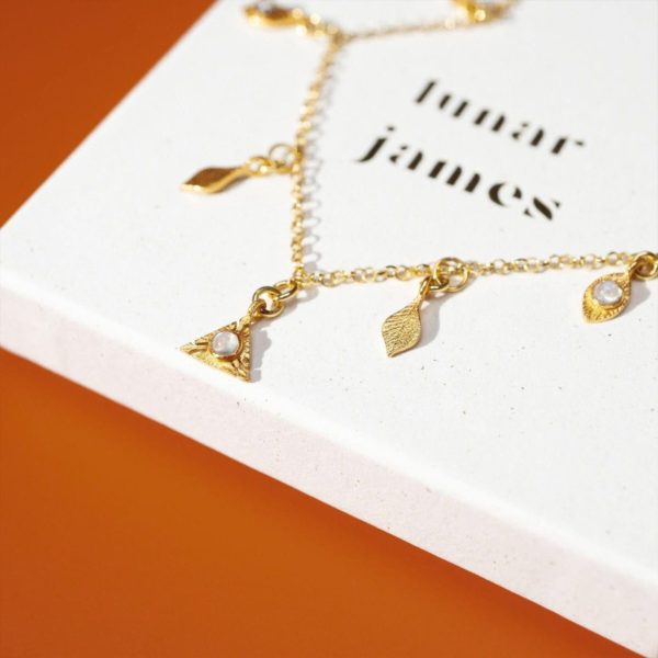 Gold Moonstone Charm Necklace with Gold Charms - Terra | By Lunar James Rabatt – Bild 5