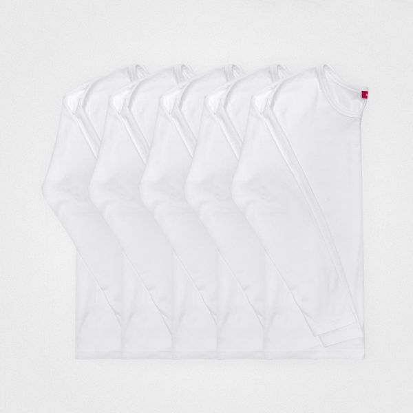 5 Pack | Women’s Rib Long Sleeve Tops, Recycled Cotton, White Verkauf