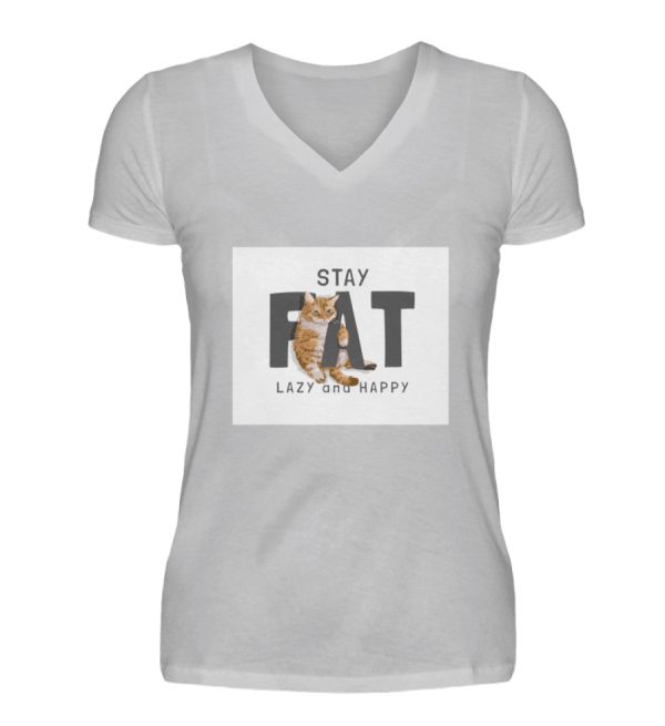 Stay fat lazy and happy  - V-Neck Damenshirt Online – Bild 2