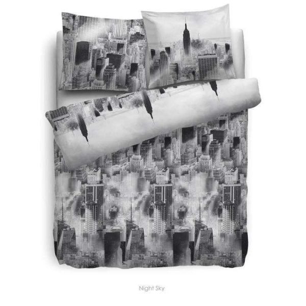 HnL Flanell Bettwäsche Night Sky New York Skyline Grau Verkauf – Bild 3